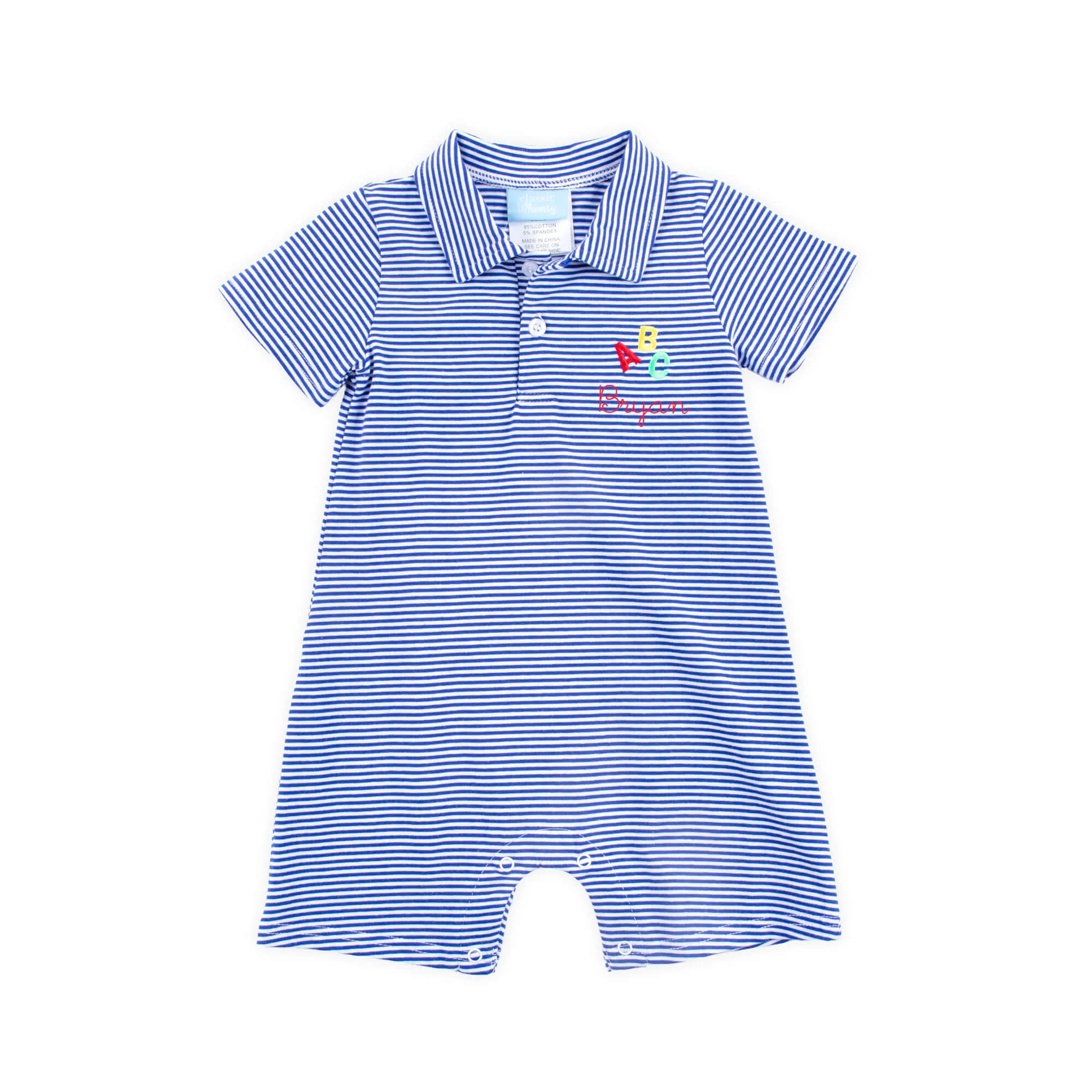 ABC Royal Blue Stripe Polo Romper - Image 2