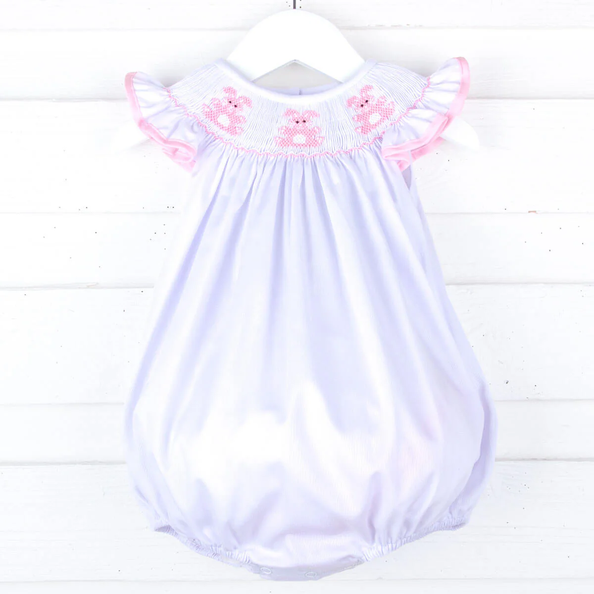 Adorable Bunny White Smocked Bubble