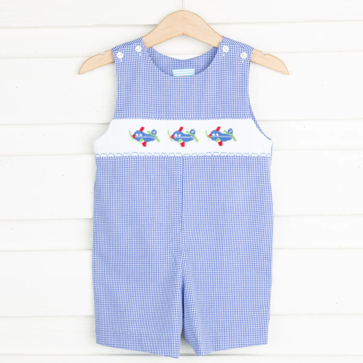 Airplane Smocked Jon Jon Royal Gingham
