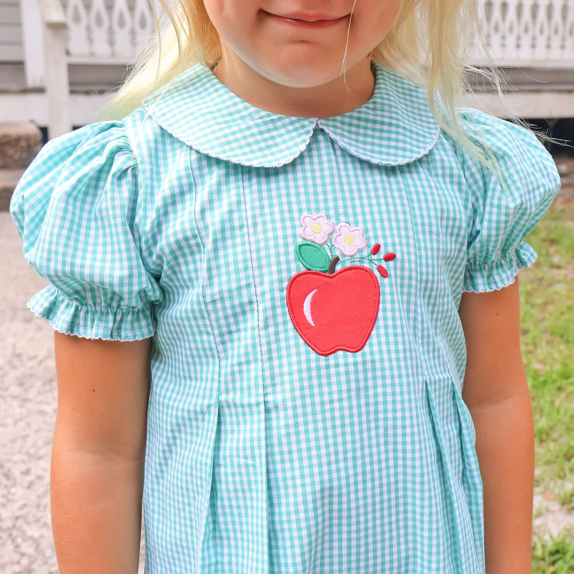 Apple Blossom Turquoise Gingham Shelby Dress - Image 2