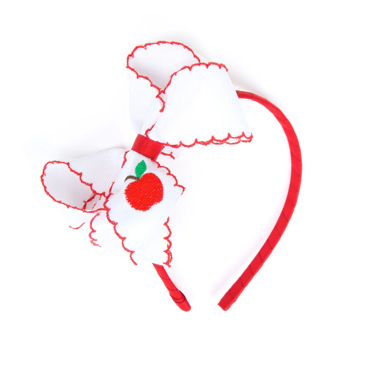 Apple Embroidered Moonstitch Bow Headband