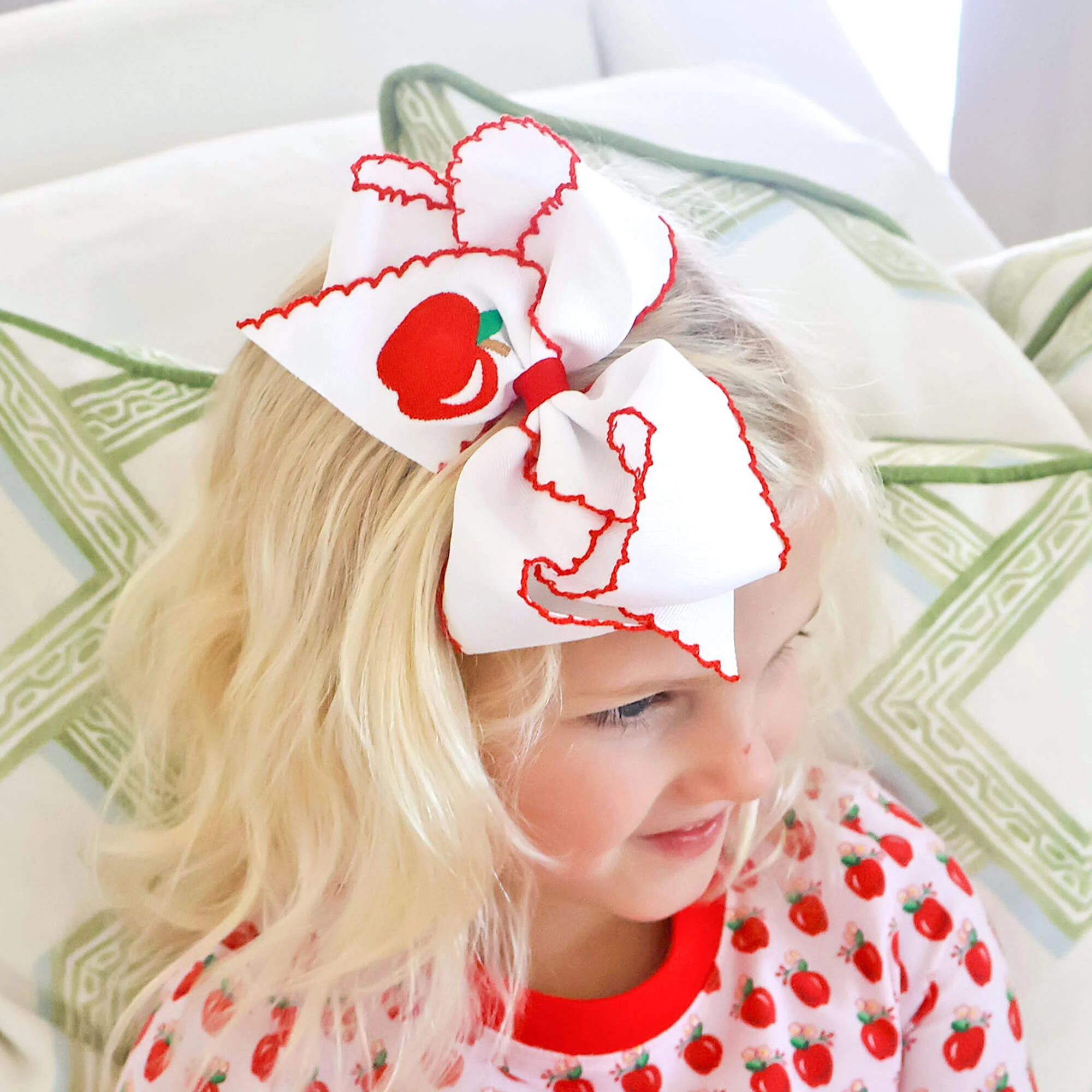 Apple Embroidered Moonstitch Hair Bow - Image 2