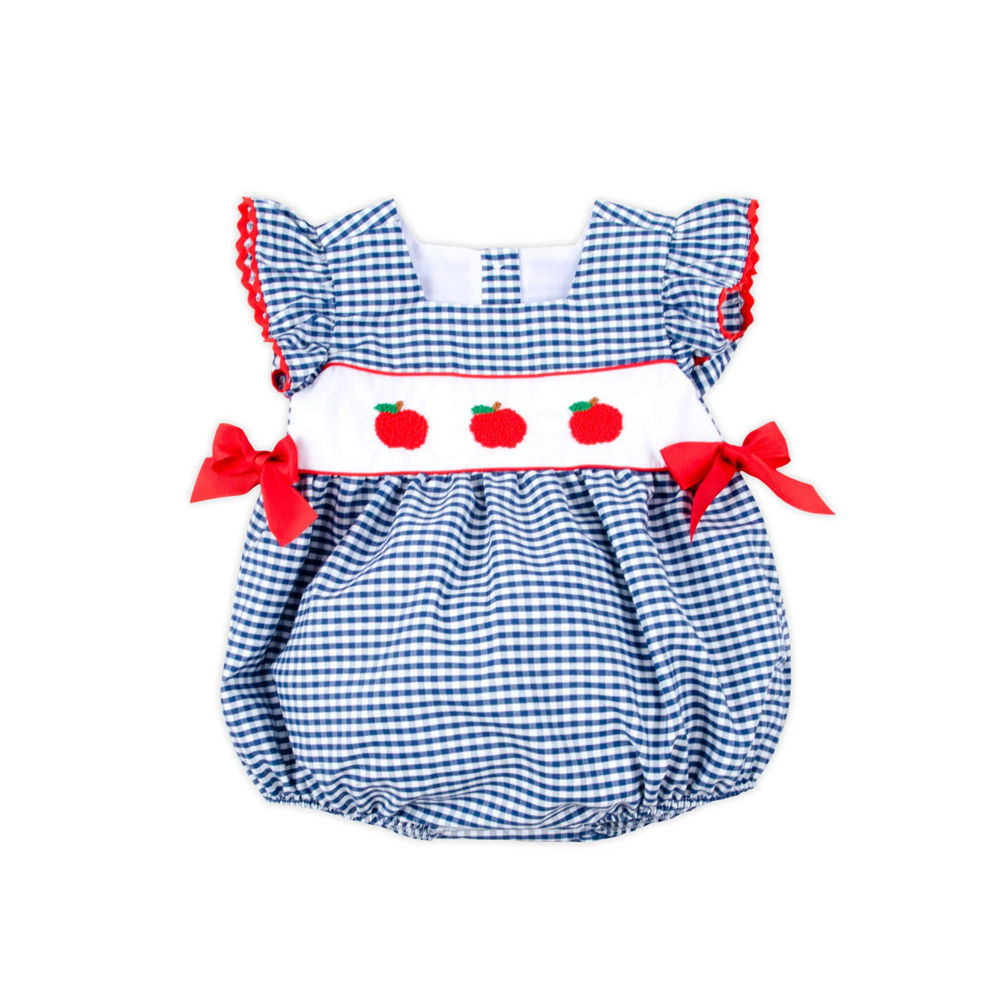 Apple French Knot Navy Gingham Bubble