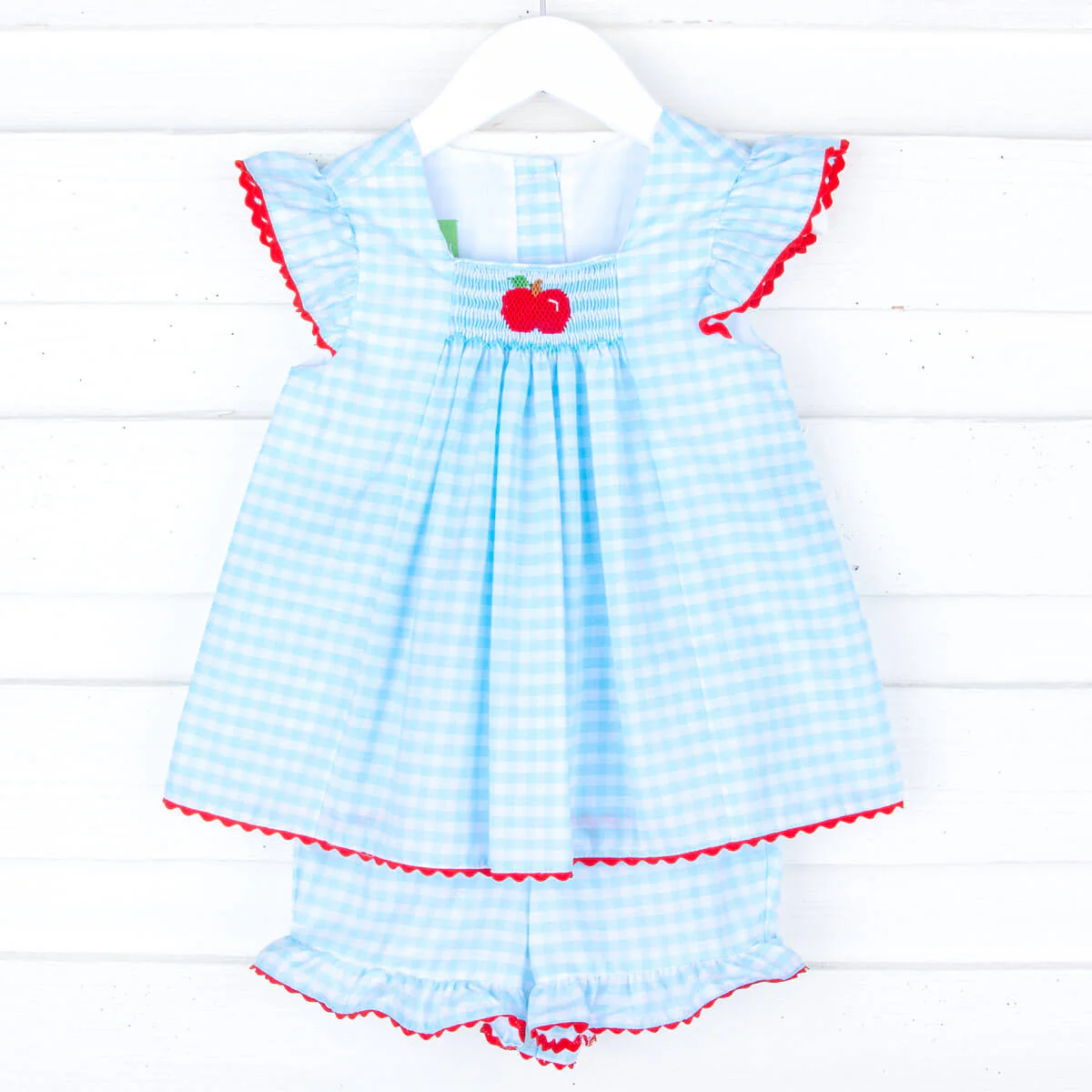 Apple Smocked Aqua Check Short Set