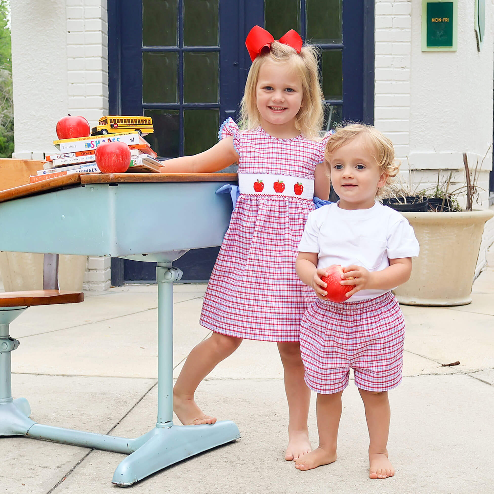 Apple Smocked Red Plaid Beverly Dress - Image 5