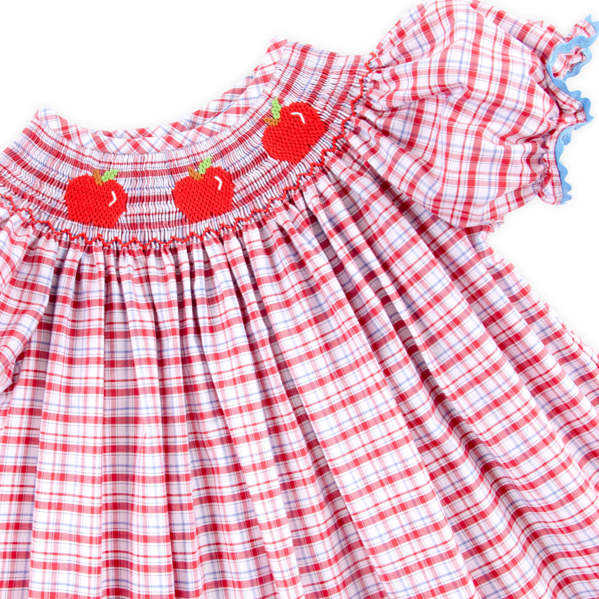 Apple Smocked Red Plaid Bishop Dress