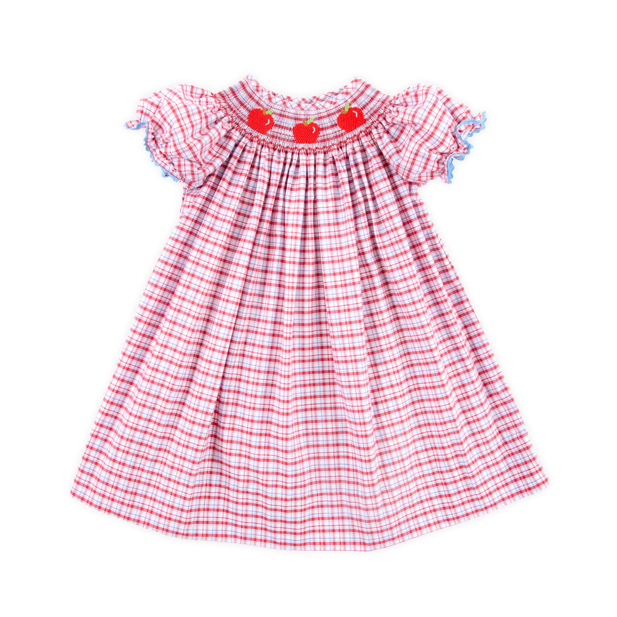 Apple Smocked Red Plaid Bishop Dress - Image 2