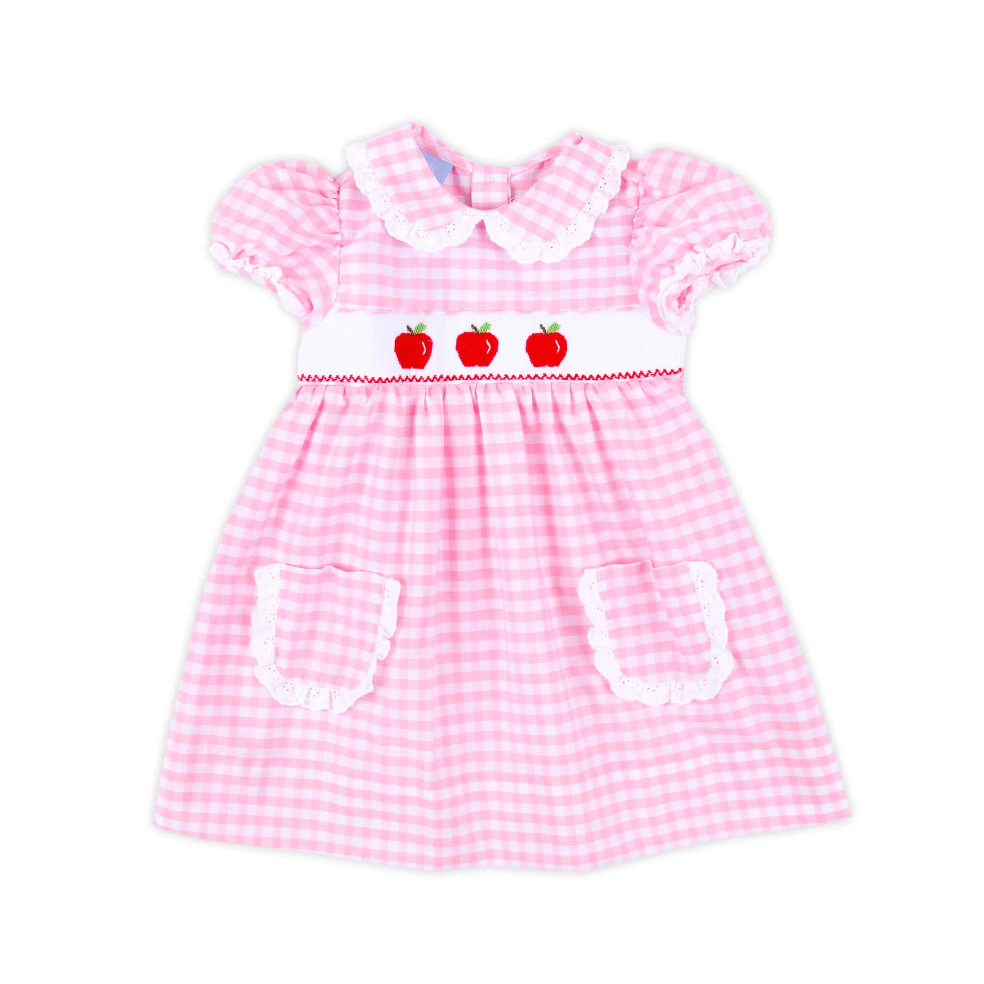 Apple Trio Pink Gingham Smocked Cassie Dress