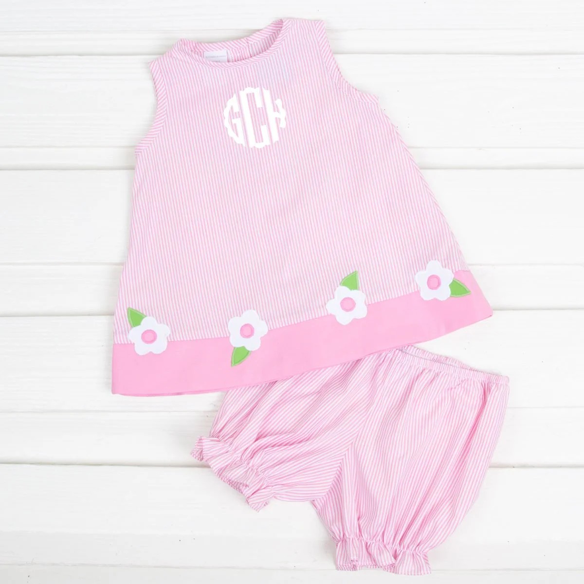 Applique Flower Sleeveless Bloomer Set Pink