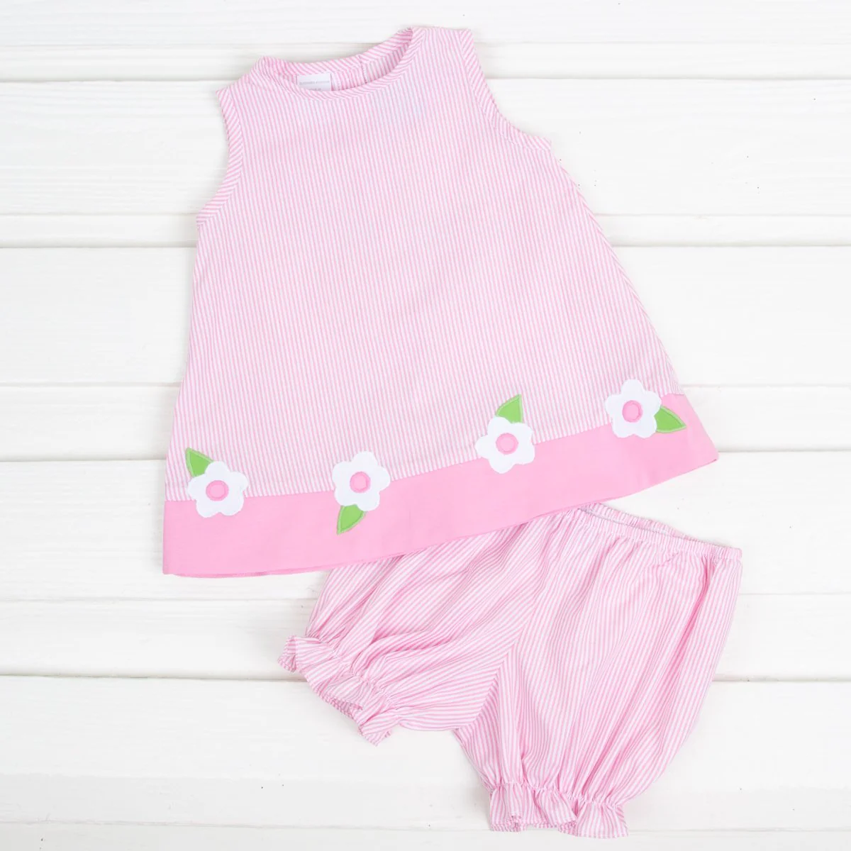Applique Flower Sleeveless Bloomer Set Pink - Image 2