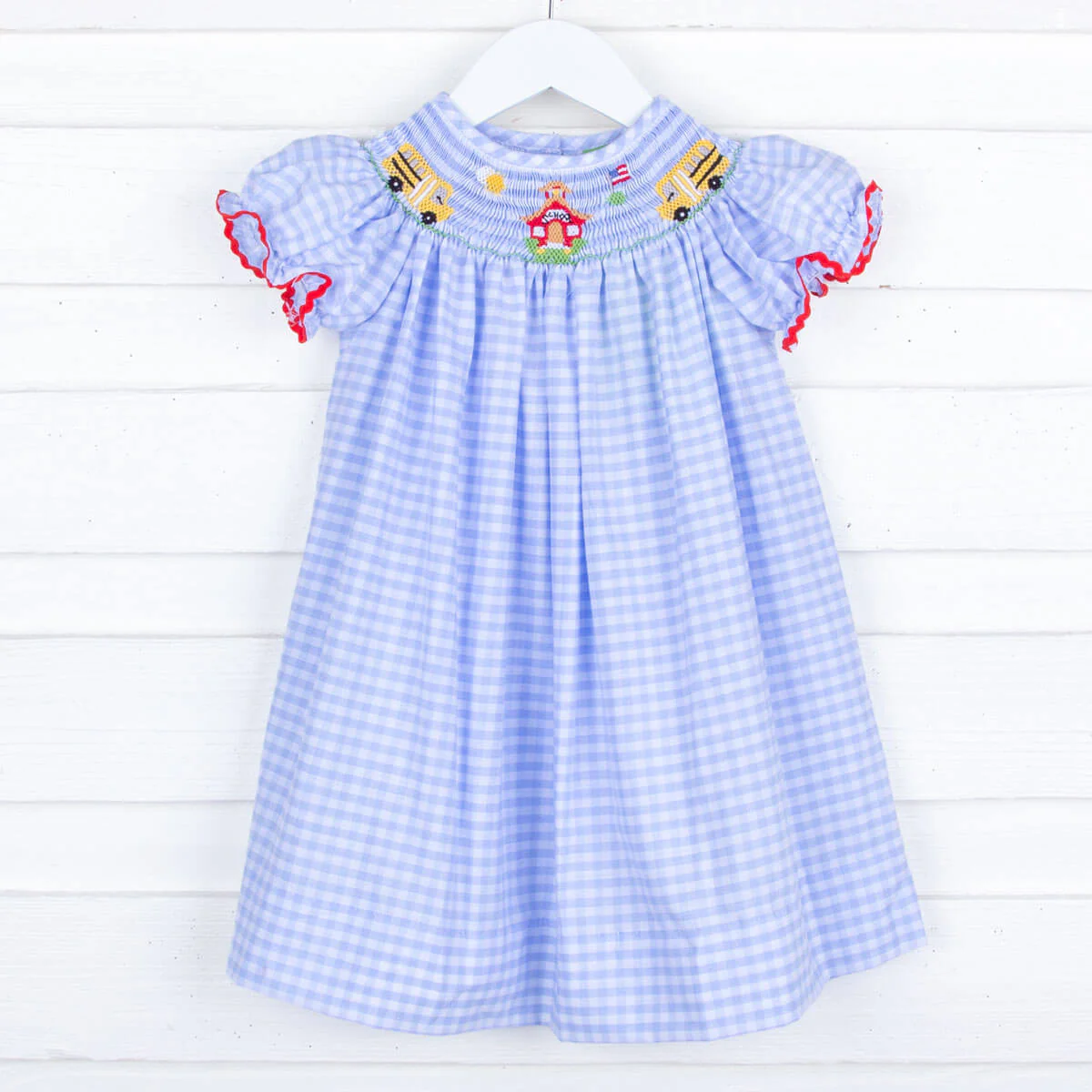 Back to School Bus Blue Bishop Dress