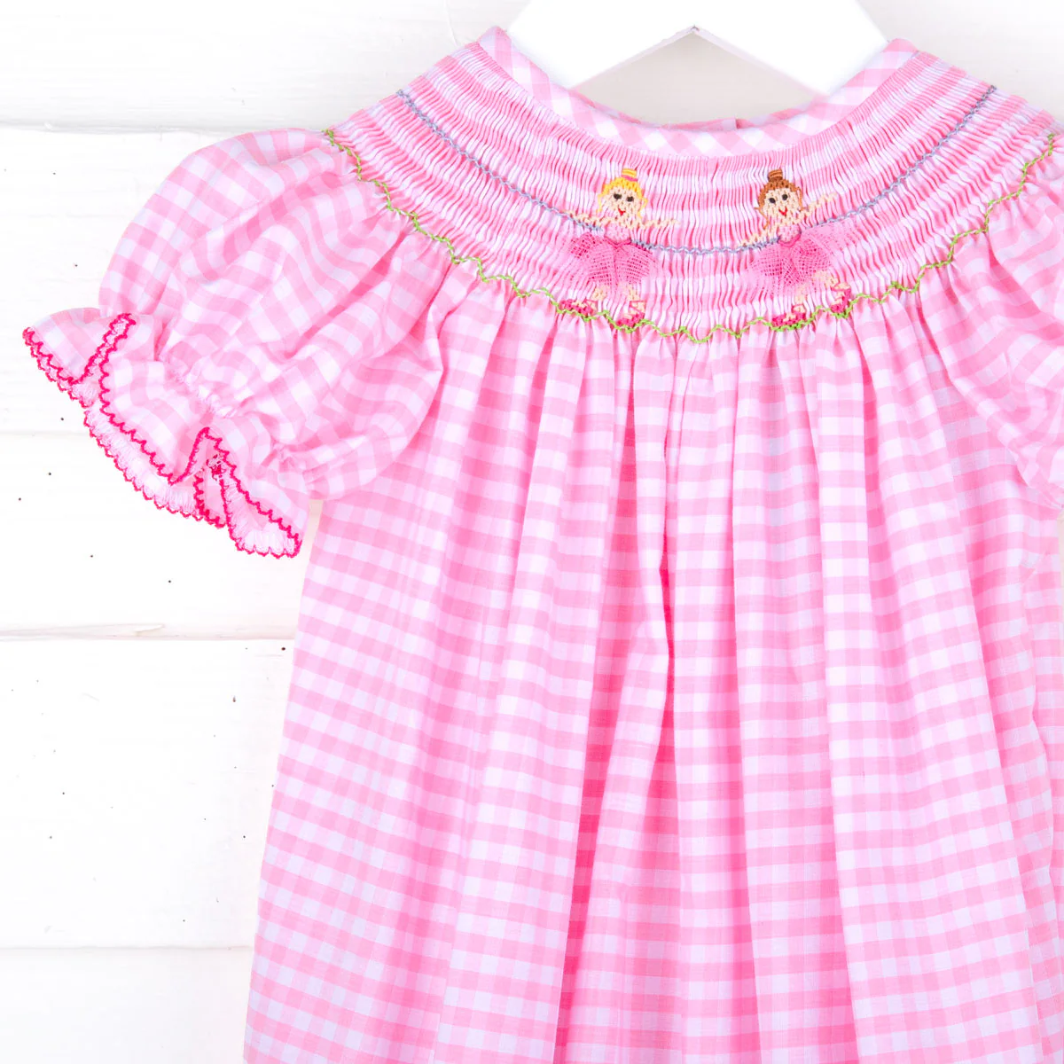 Ballerina Smocked Pink Gingham Bishop Dress - Image 2