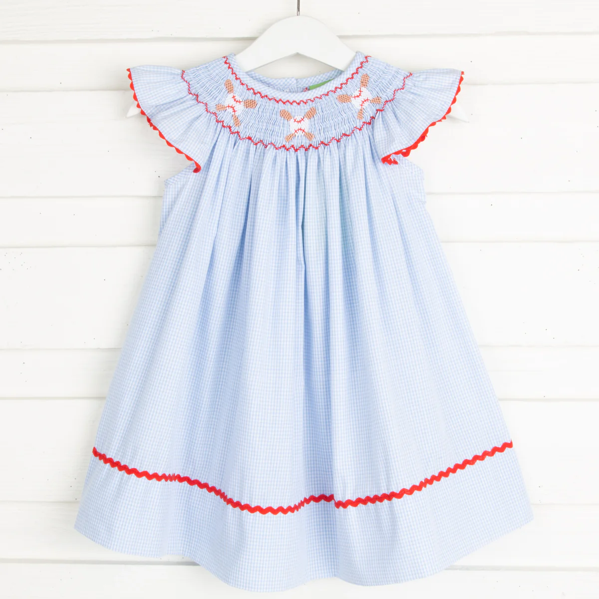 Baseball Smocked Dress Light Blue Gingham