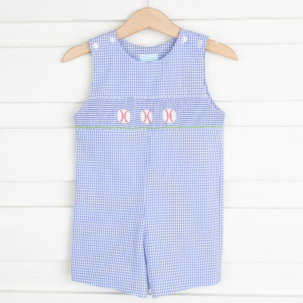 Baseball Smocked Jon Jon Royal Gingham