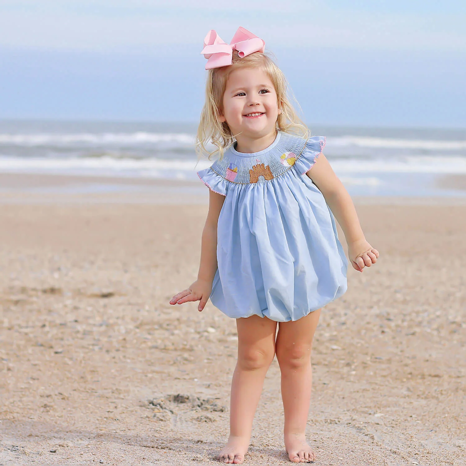 Beach Baby Mint Smocked Angel Sleeve Bubble