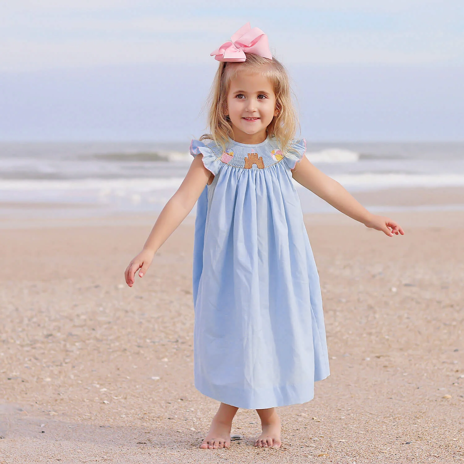 Beach Baby Mint Smocked Angel Sleeve Dress