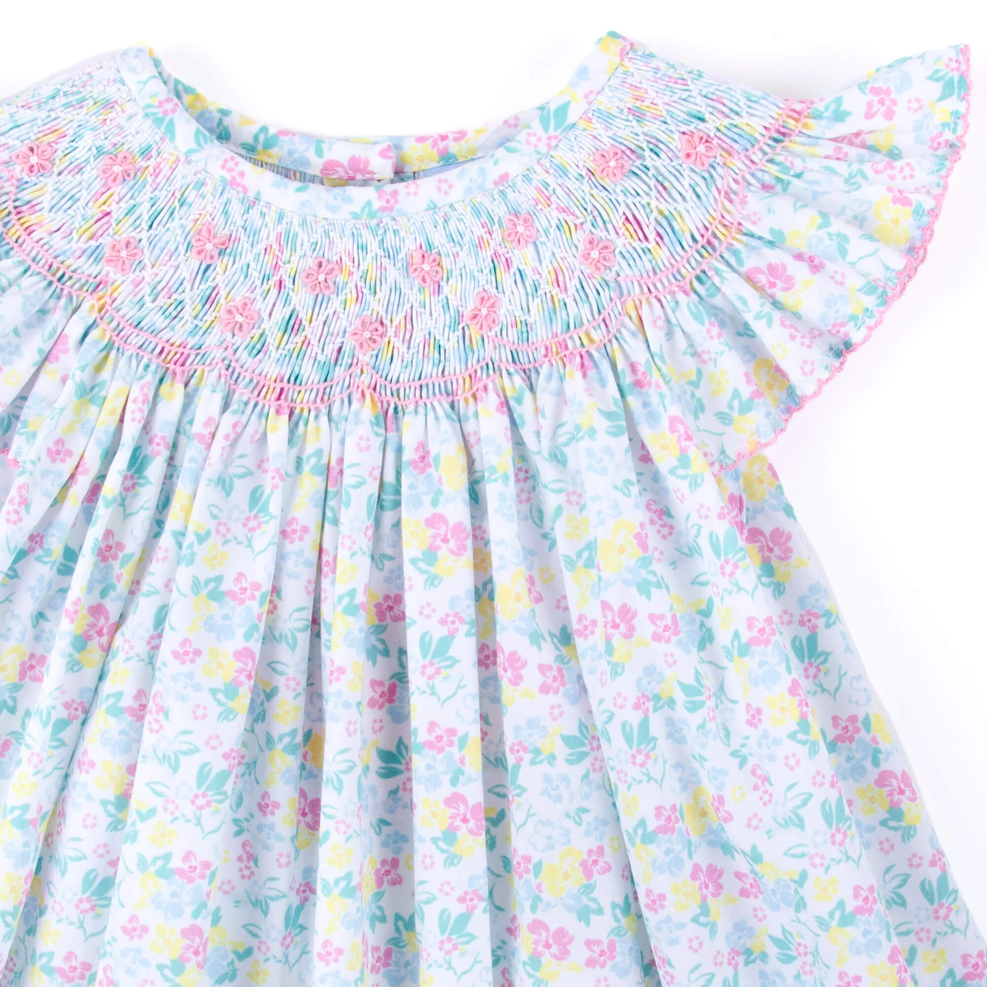 Beautiful Garden Pink Smocked Angel Sleeve Bubble - Image 2