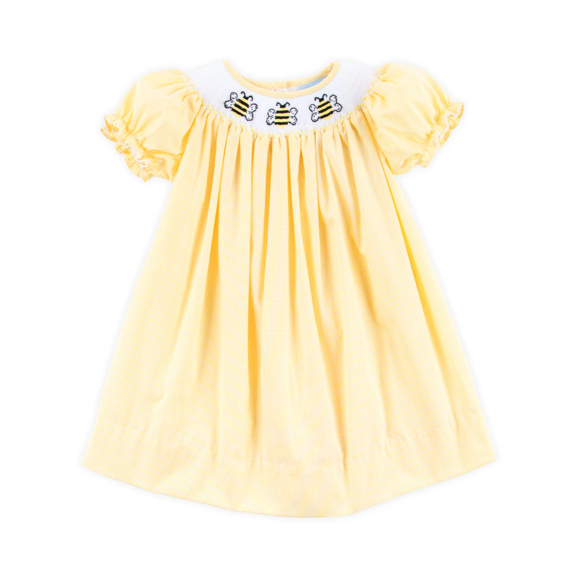 Bee Smocked Yellow Gingham Bishop Dress