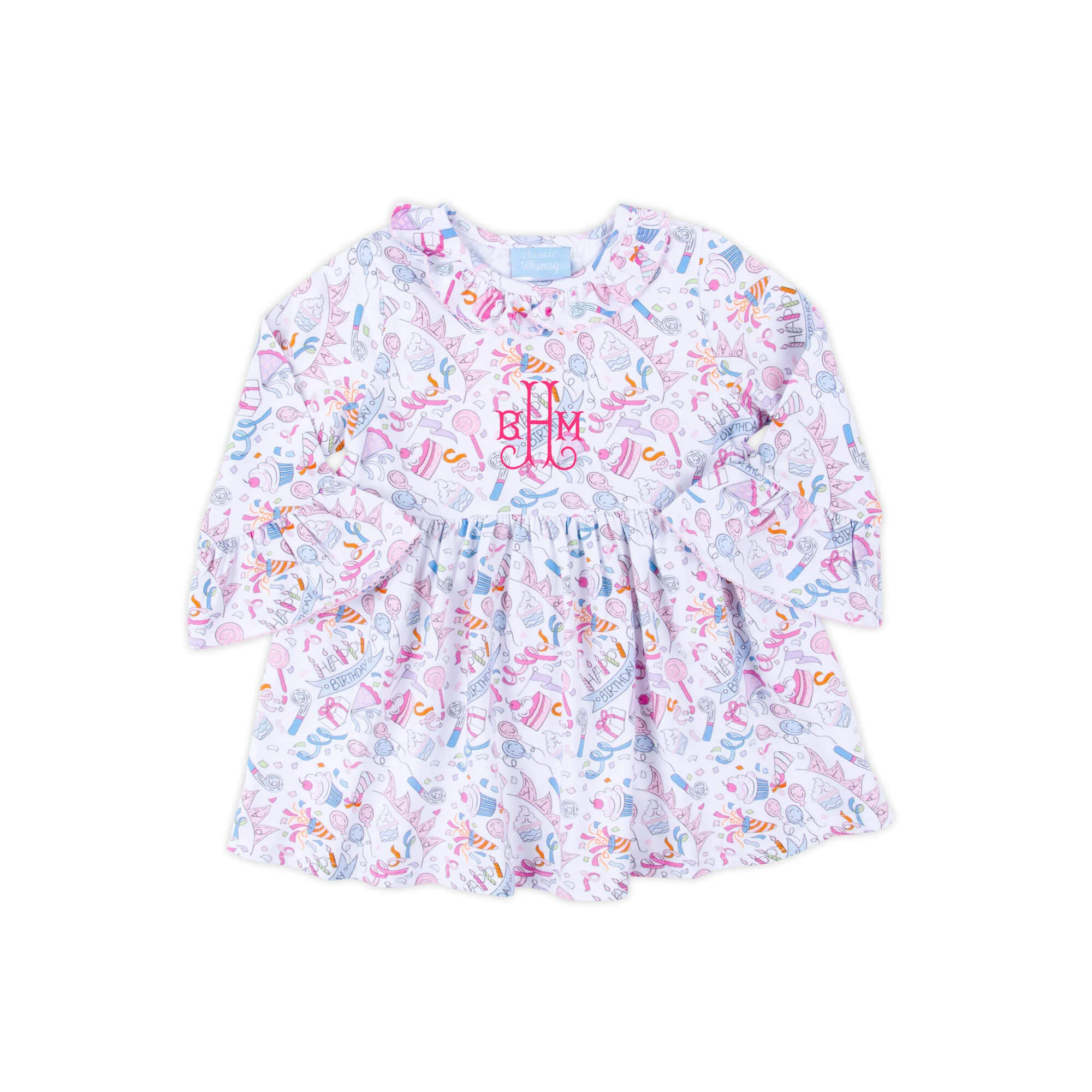 Birthday Girl Ruffle Collared Long Sleeve Dress