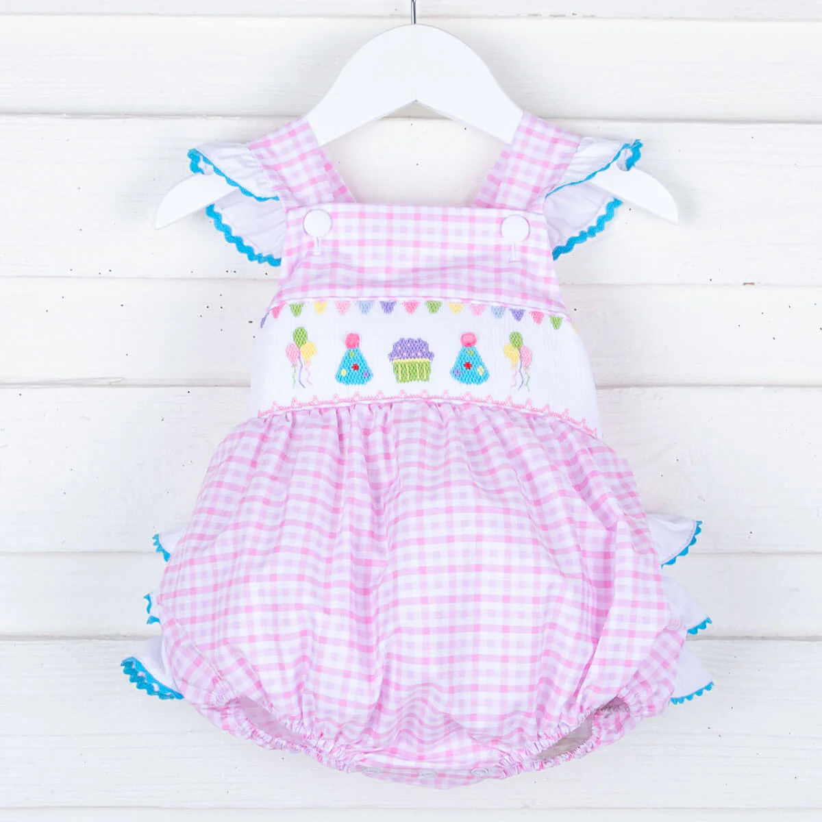 Birthday Smocked Pink Check Leah Bubble