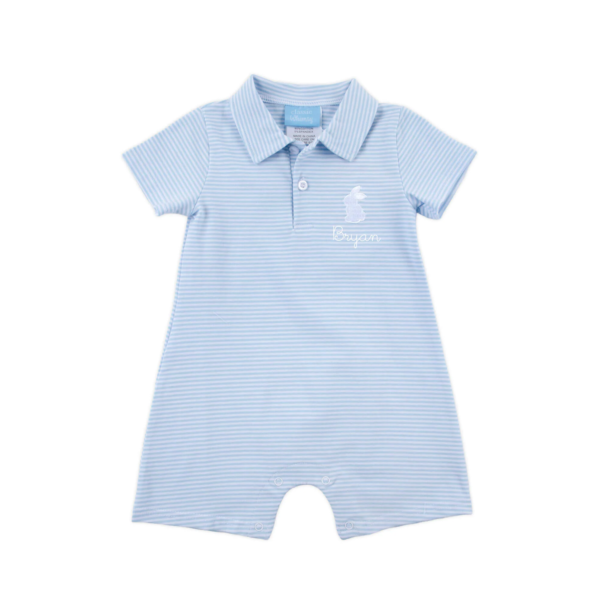 Bunny Light Blue Stripe Polo Romper