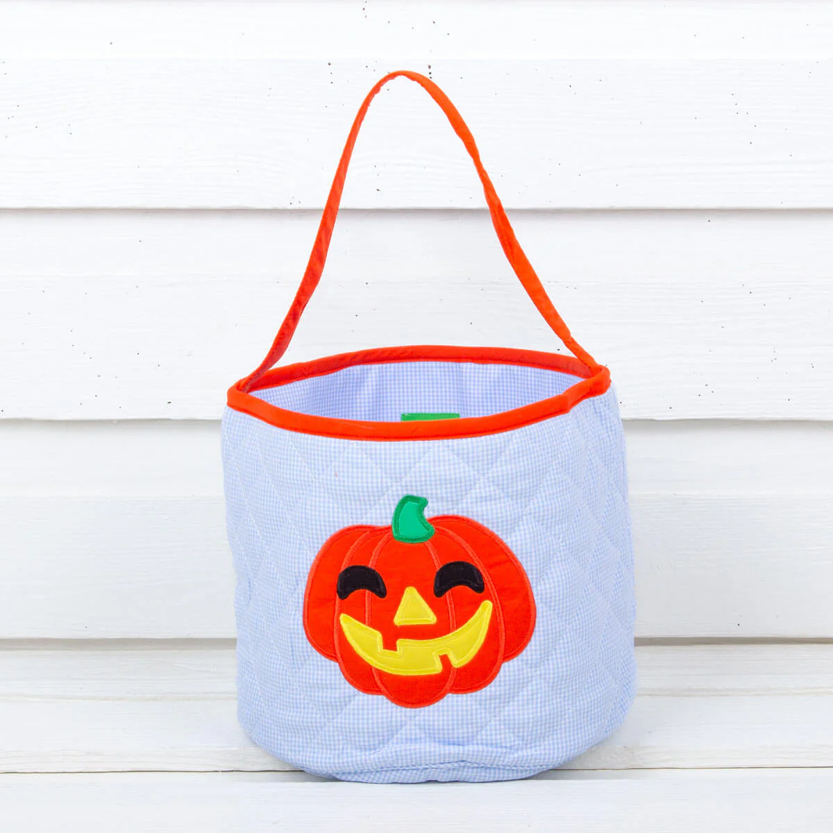 Blue Gingham Pumpkin Halloween Basket