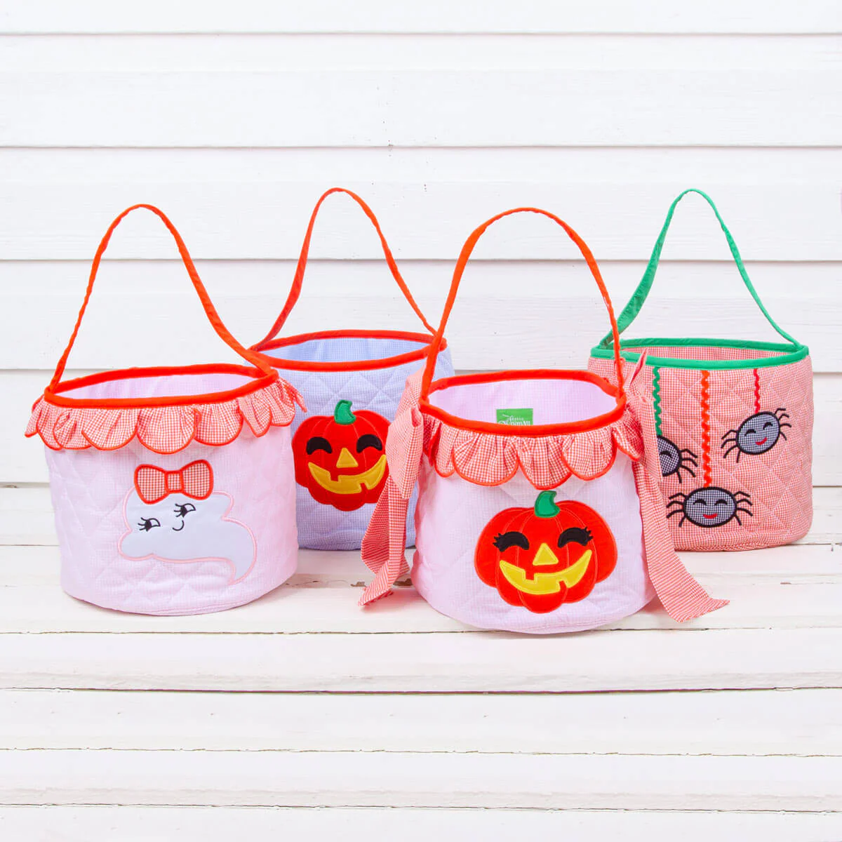 Blue Gingham Pumpkin Halloween Basket - Image 2