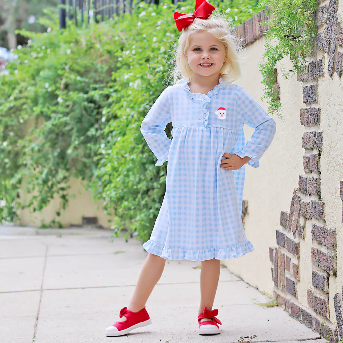 Blue Gingham Santa Play Dress