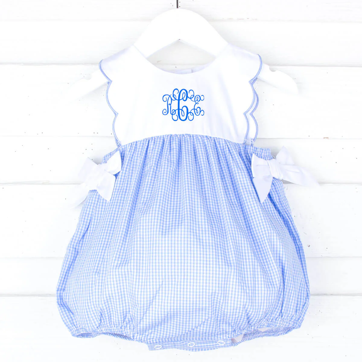 Blue Gingham Scalloped Bib Bubble