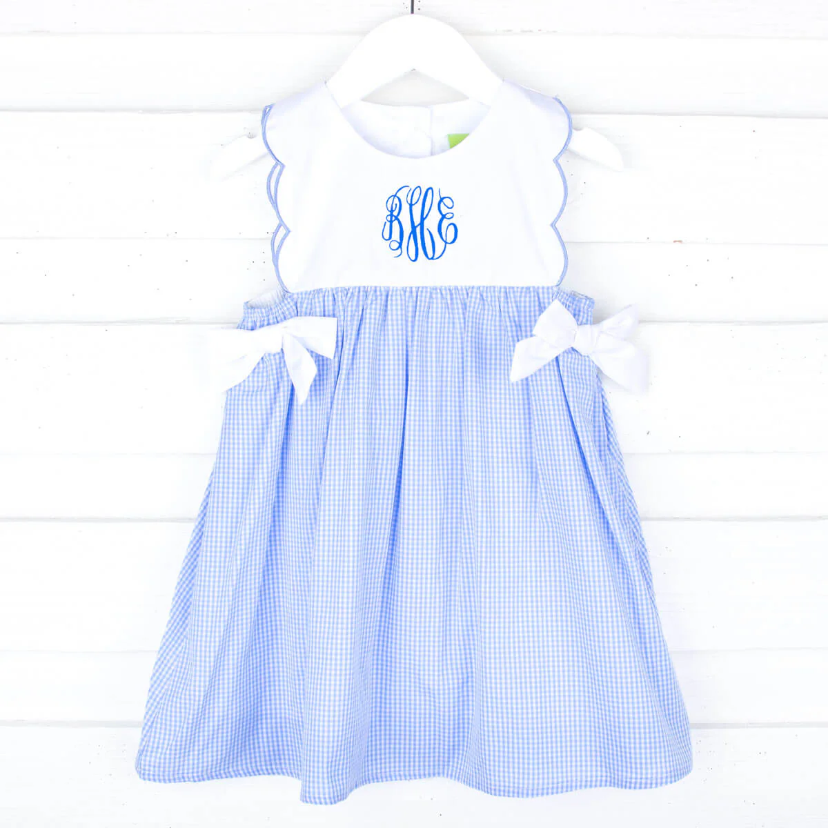 Blue Gingham Scalloped Bib Dress