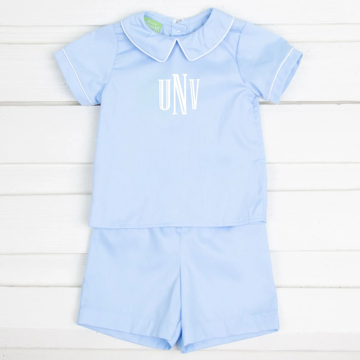 Blue Pique Boy Collared Short Set
