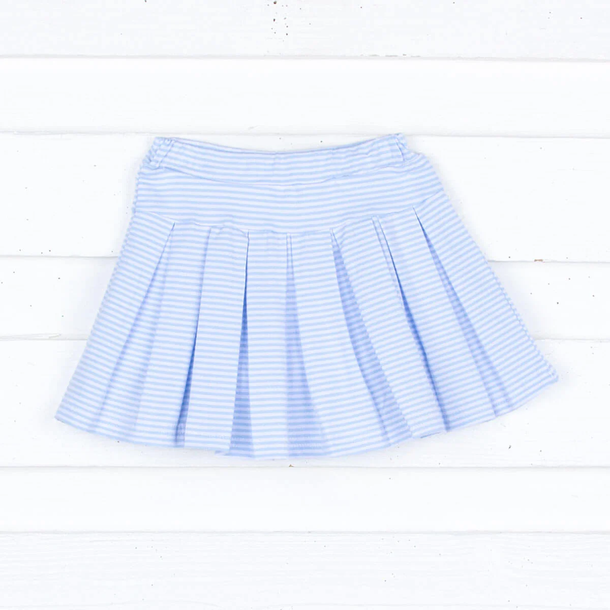 Blue Stripe Knit Pleated Skirt