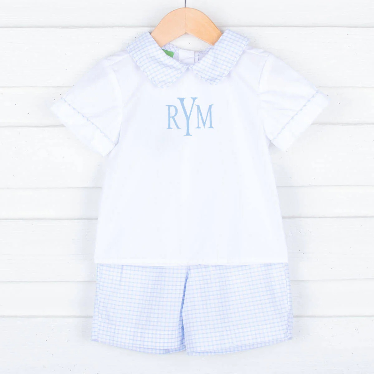 Blue Seersucker Short Set