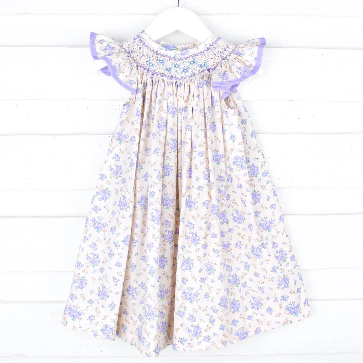 Botanic Garden Lavender Smocked Angel Sleeve Dress