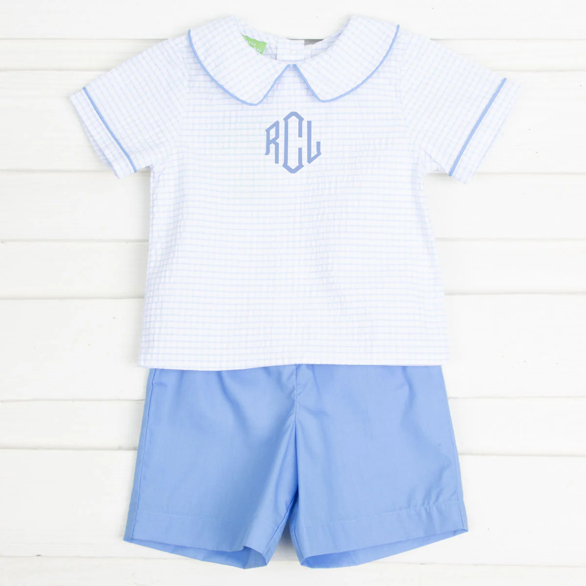 Boy Short Set Light Blue Windowpane