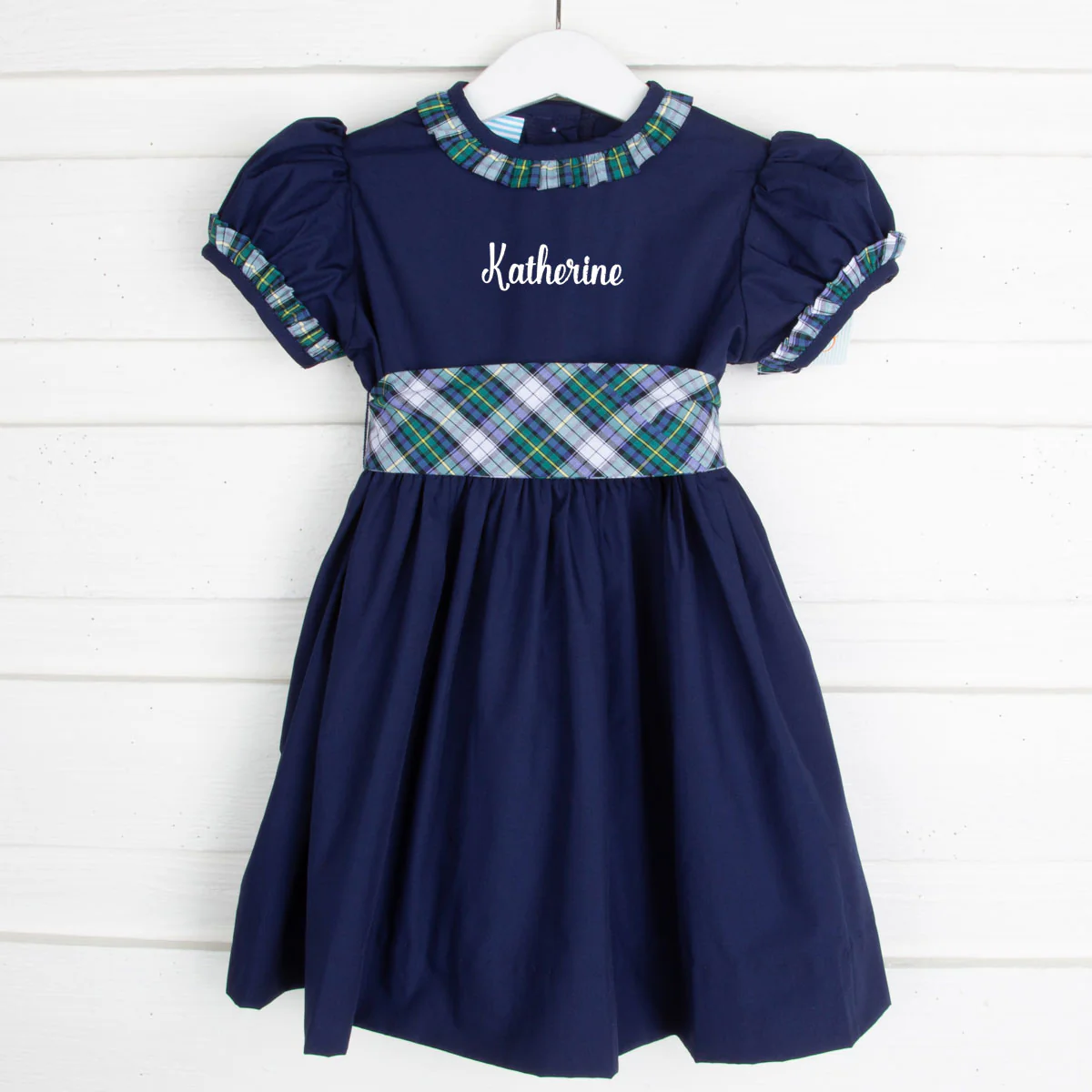 Brighton Plaid Navy Pique Sash Dress