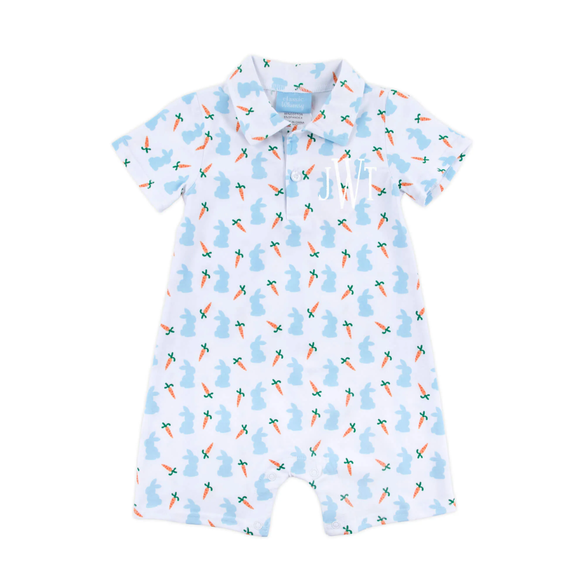 Bunnies & Carrots Blue Polo Romper