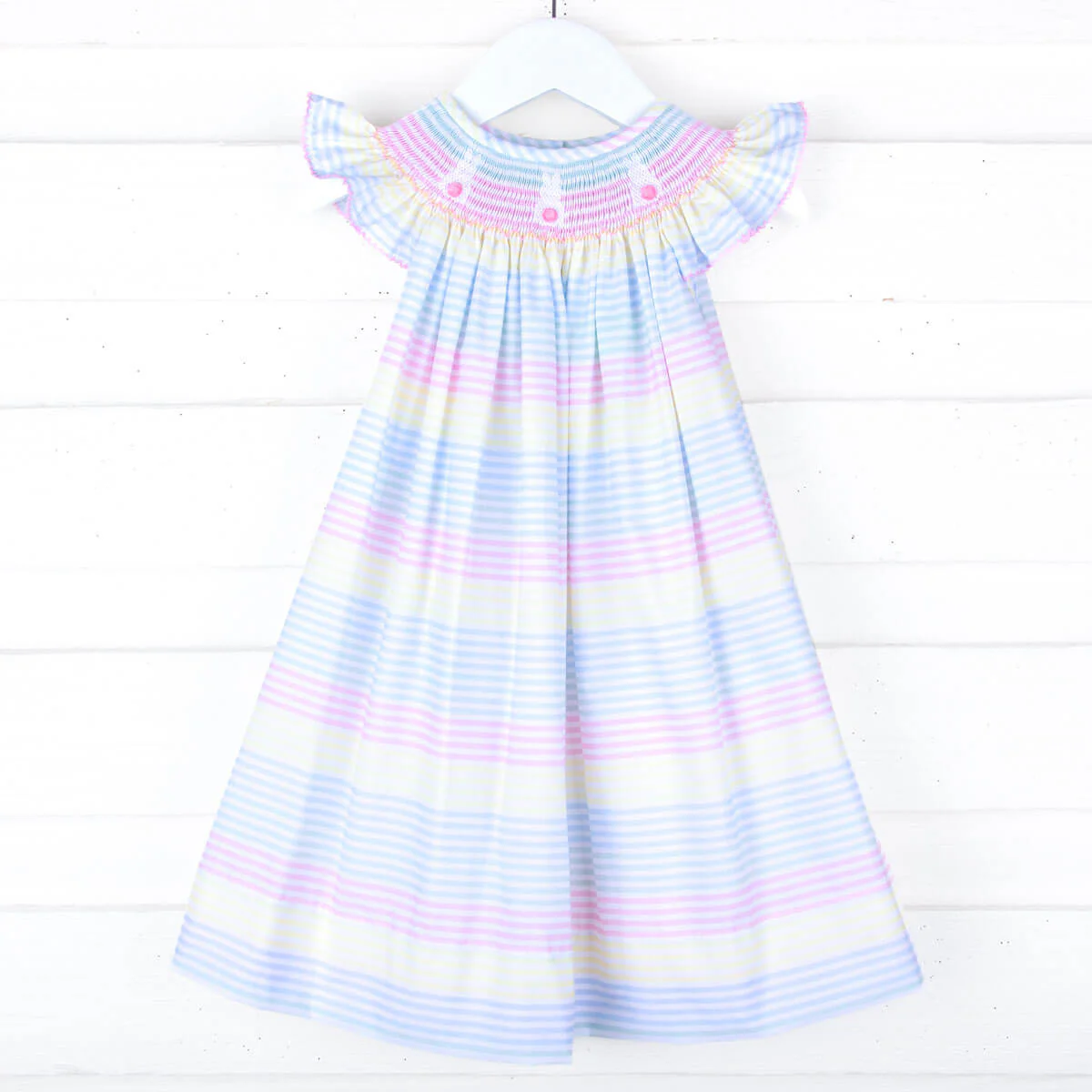 Spring Love Stripe Smocked Bunnies Dress