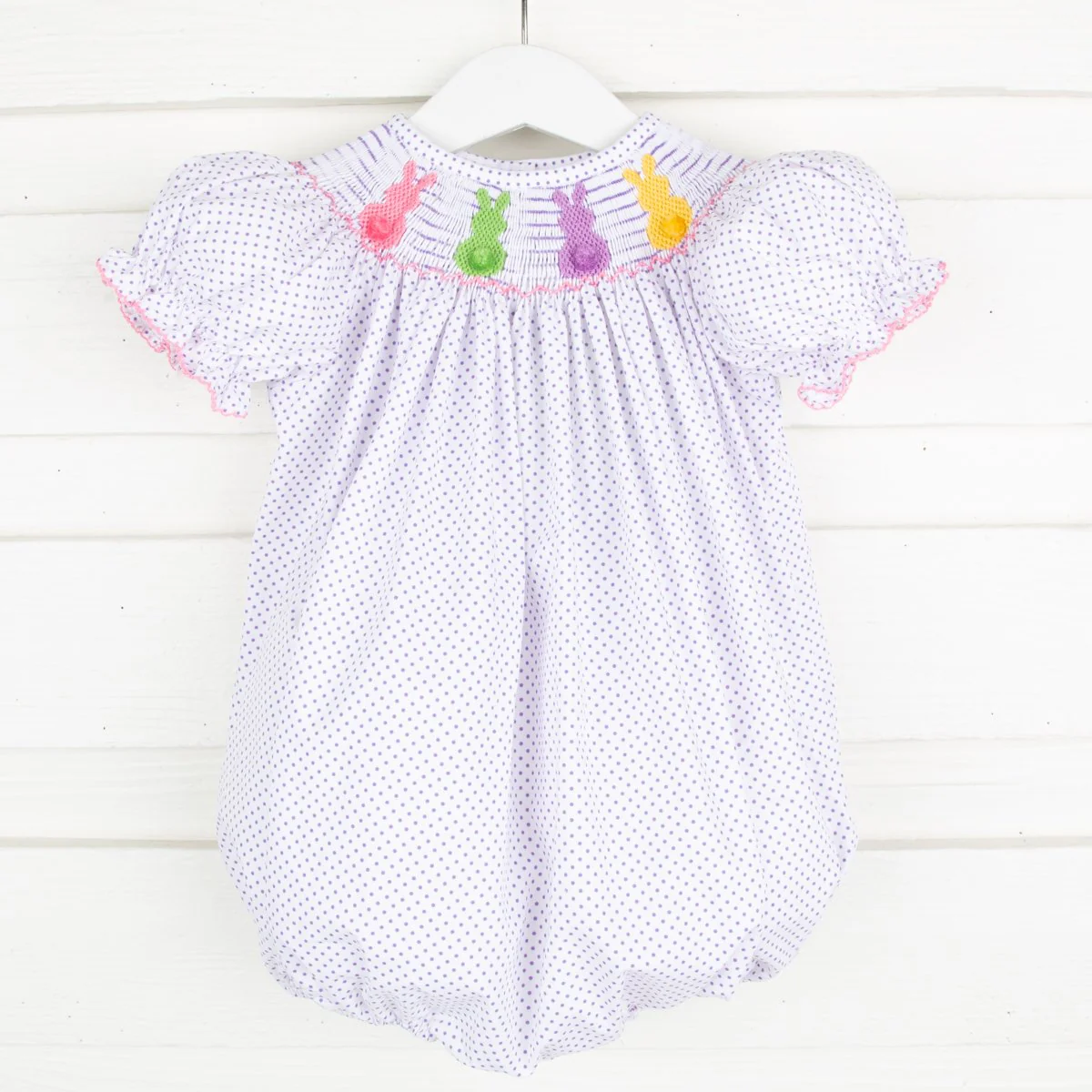 Bunny Bum Smocked Bubble Purple Dot