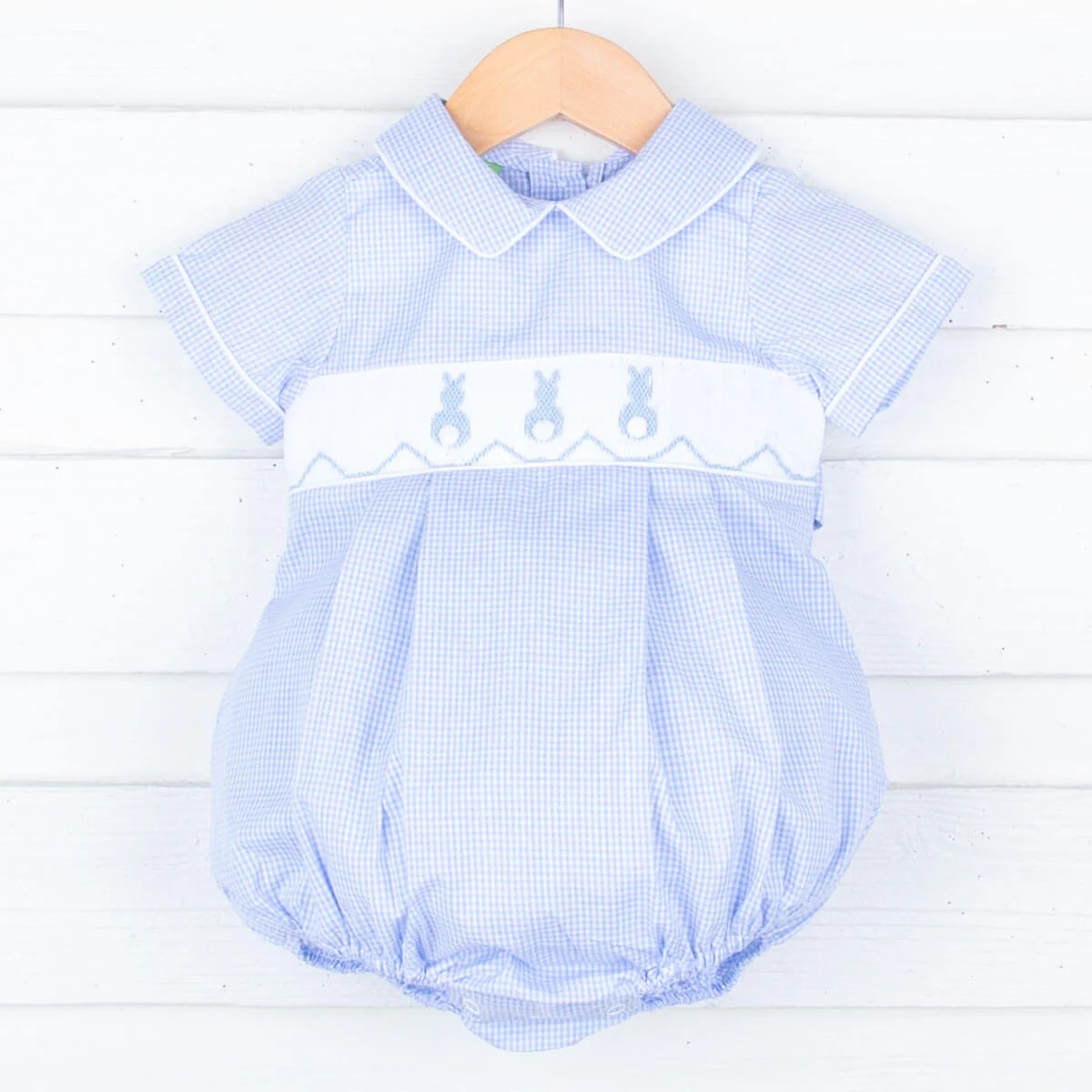 Bunny Smocked Boy Bubble Blue Gingham