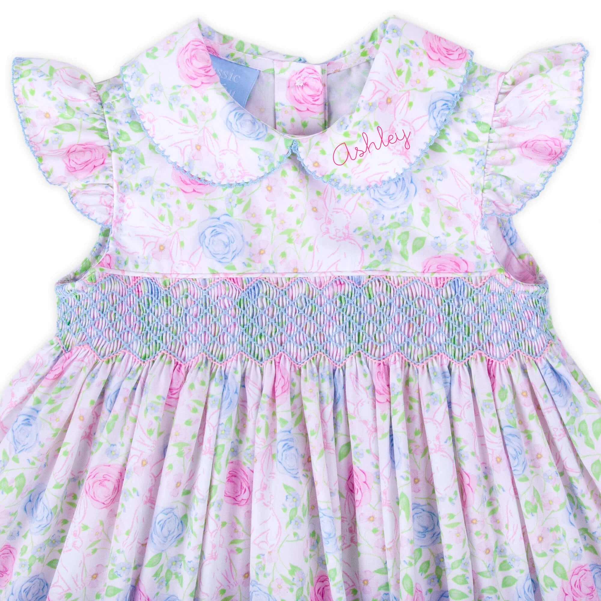 Botanical Floral Bunny Smocked Collared Dress - Image 5