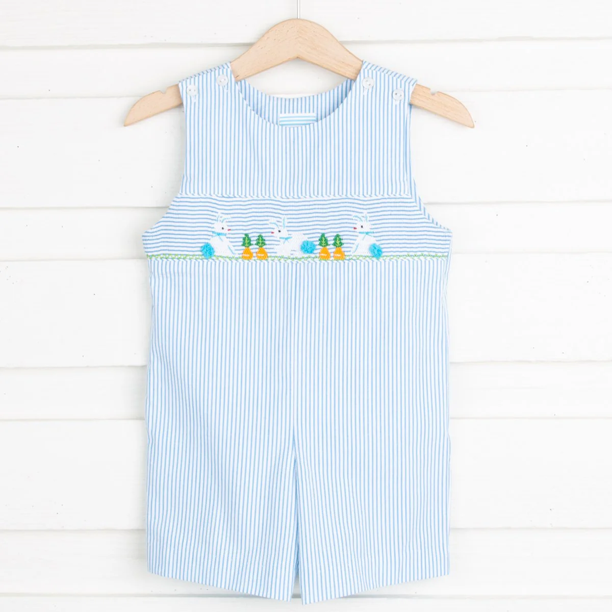 Bunny Garden Smocked Jon Jon Turquoise Stripe Seersucker