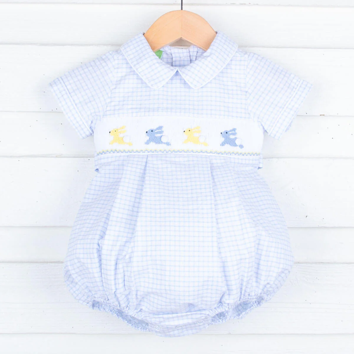 Bunny Hop Smocked Blue Windowpane Bubble