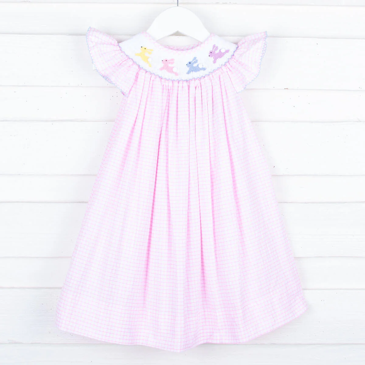 Bunny Hop Smocked Pink Windowpane Dress