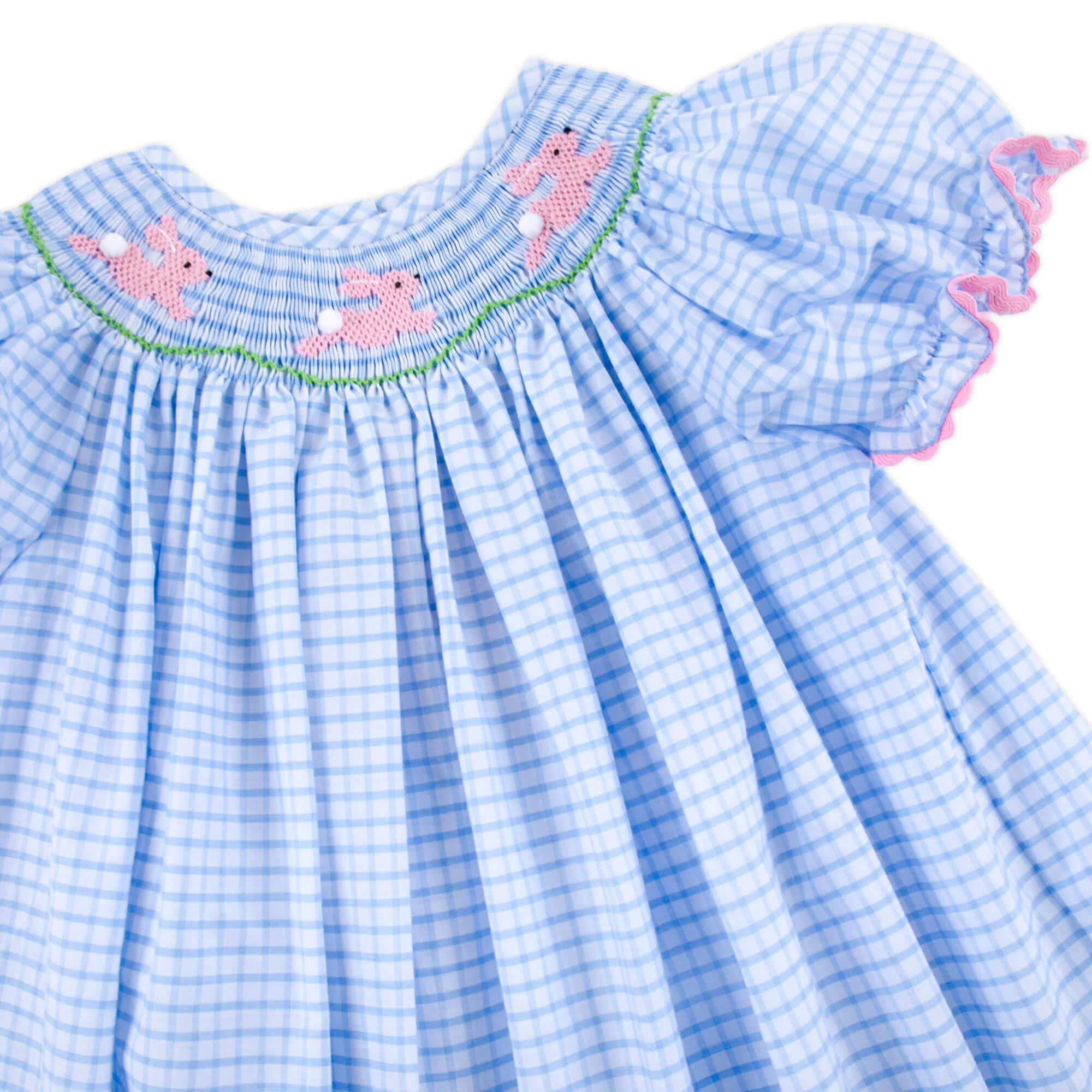 Bunny Love Smocked Light Blue Windowpane Bishop Dress - Image 2
