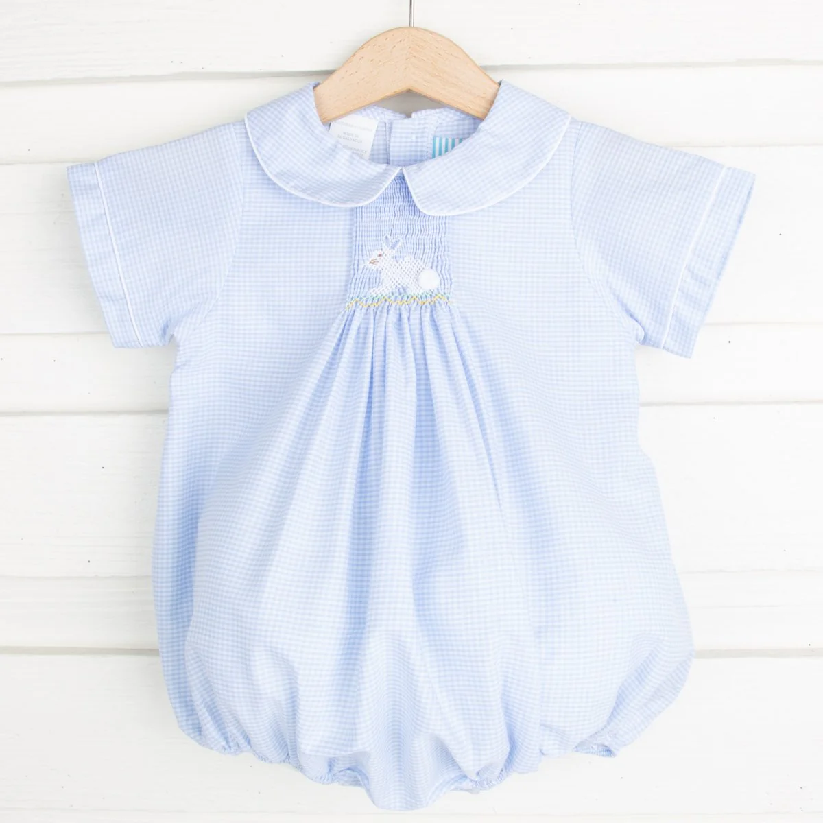 Bunny Single Smocked Boy Bubble Light Blue Gingham