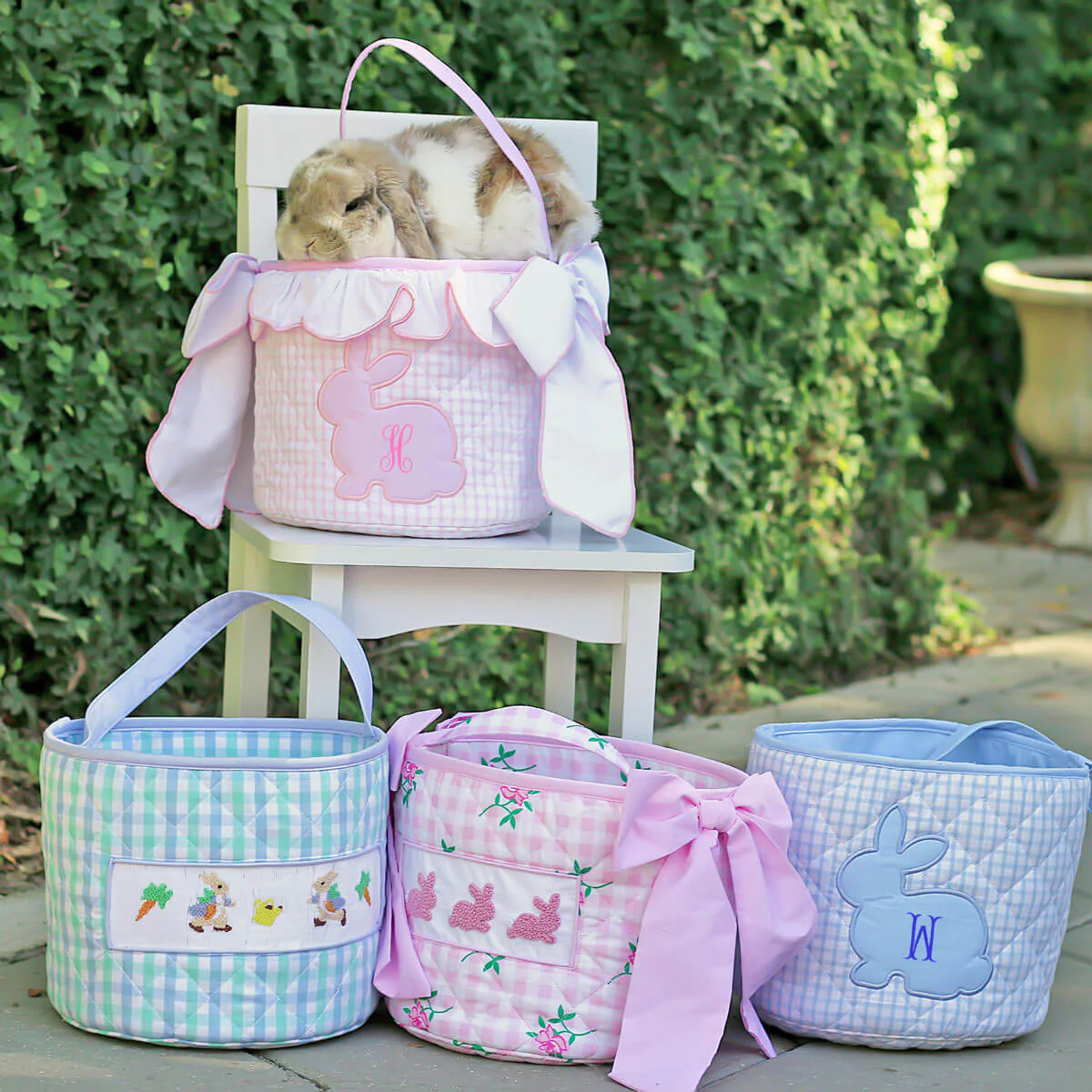 Bunny Smocked Rose Gingham Easter Basket - Image 4