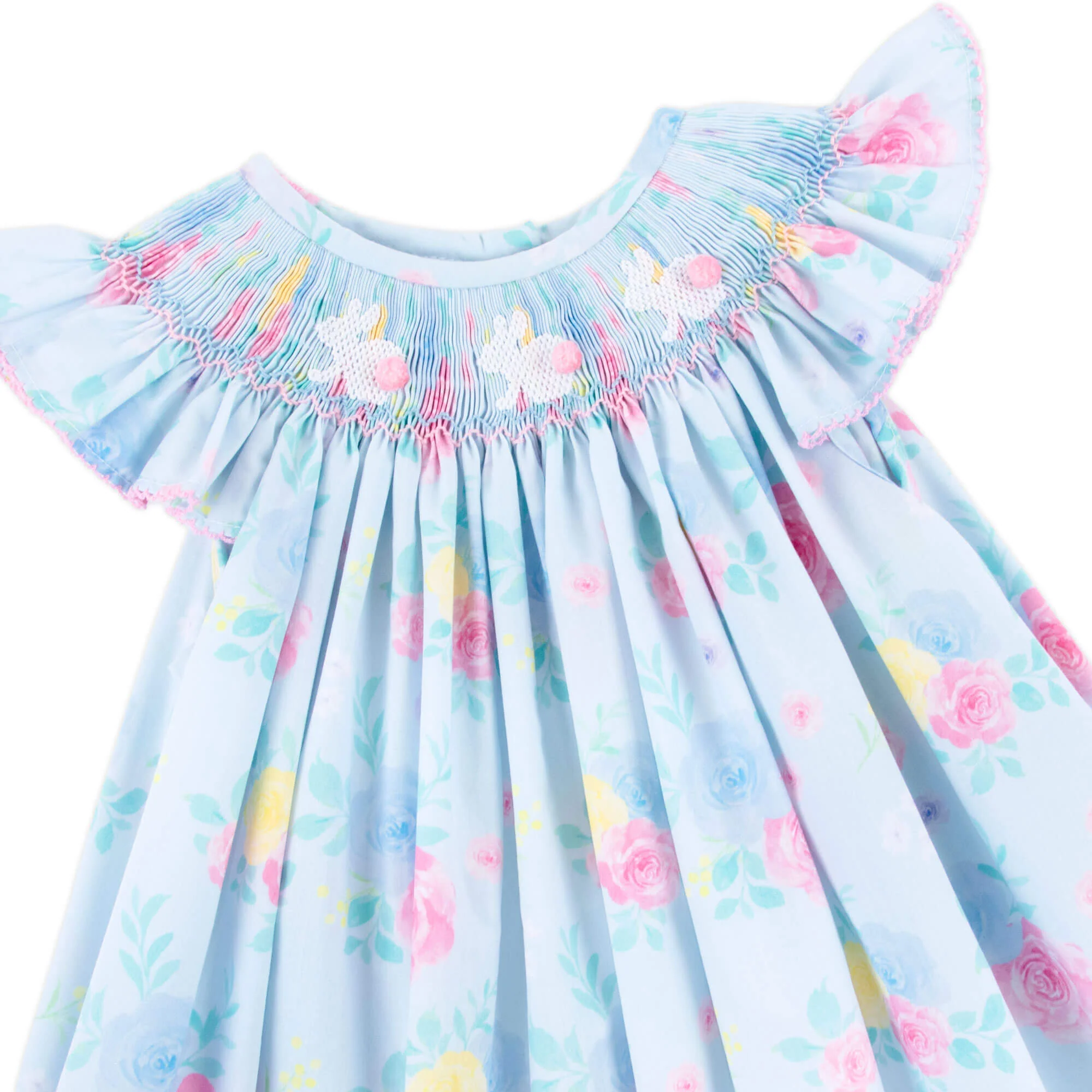 Bunny Smocked Turquoise Angel Sleeve Bloomer Set - Image 2