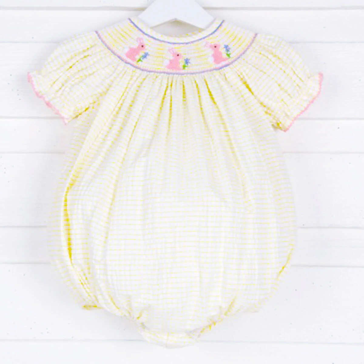 Bunny Smocked Yellow Windowpane Bubble
