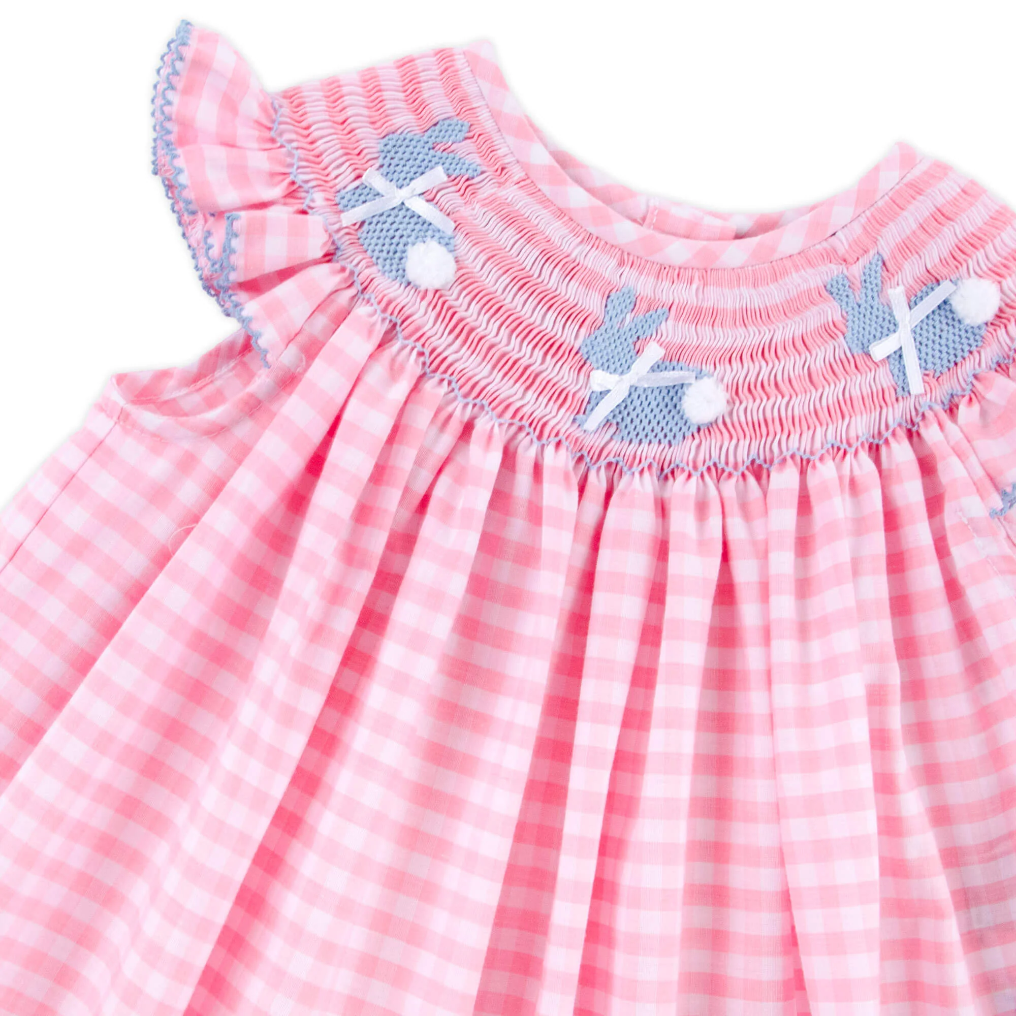 Bunny Tail Smocked Pink Gingham Bubble - Image 2
